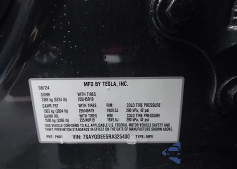 2024 Tesla Model Y Long Range Dual Motor All-Wheel Drive from USA, damaged, VIN 7SAYGDEE5RA325400